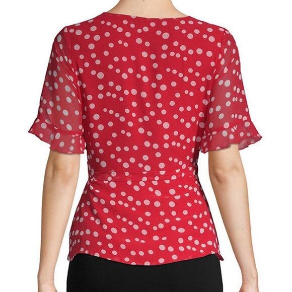 Lea & Viola Polka-Dot Wrap Blouse - Polka Dot - Red Multi - Picture 2 of 12